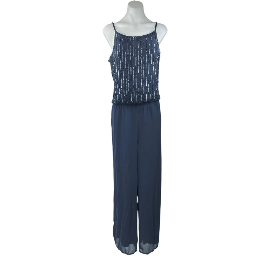 ONLY Women's Blue Sequin Embellished Sleeveless Elastic Waist Jumpsuit Size 10